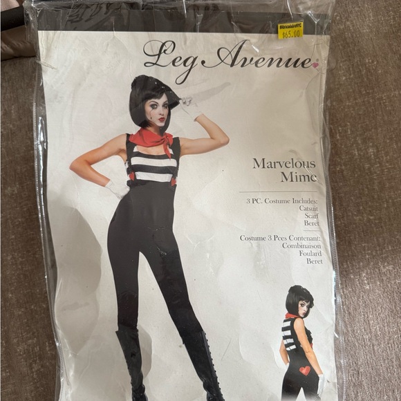 Leg Avenue Striped Mime Costume with Red Scarf - Picture 1 of 2